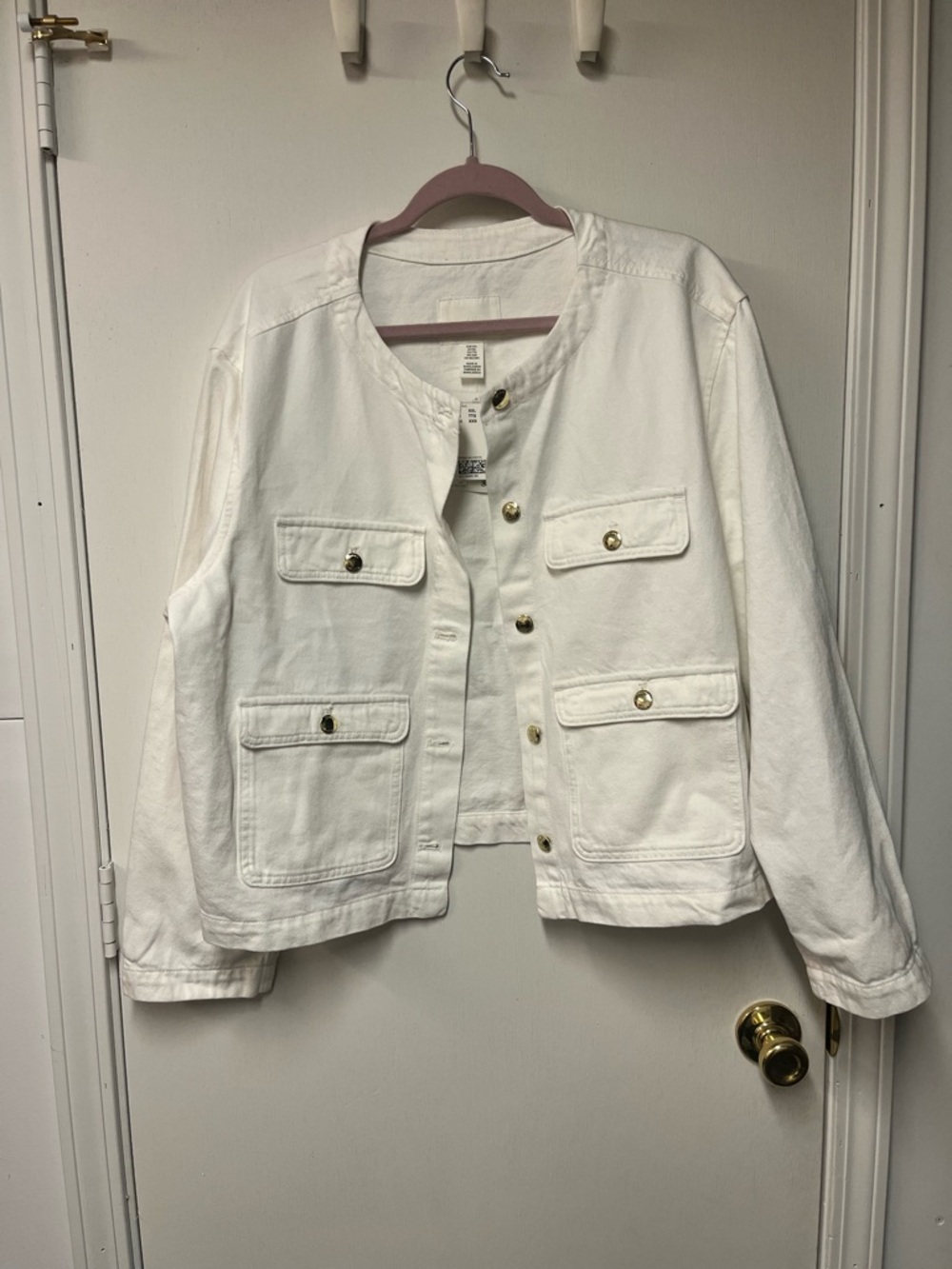 H&M White Button-Front Cotton Jean Jacket with Gold-Tone Buttons